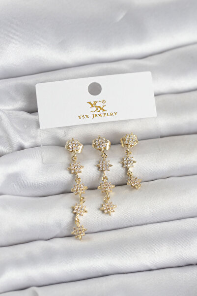 Generic Brand Brass Gold Color Row Star Model 3-Piece Women's Earrings 5886