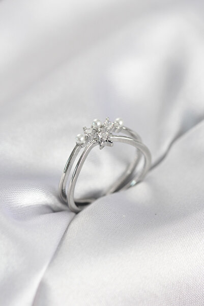 Generic Brand Silver Color Pearl Star Model Zircon Stone Women's Ring 5886