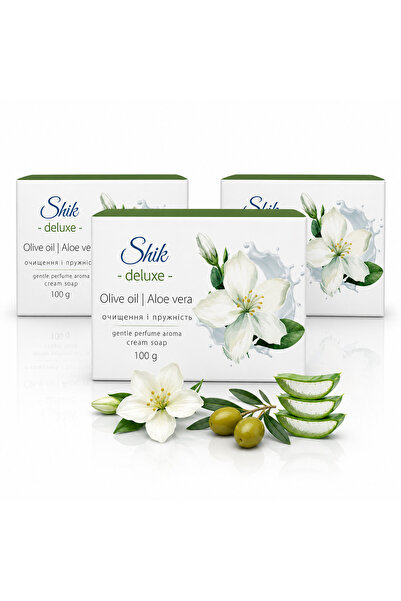 shık Set 3 săpunuri cremă Deluxe® cu ulei de măsline și aloe vera, 3 x 100 g