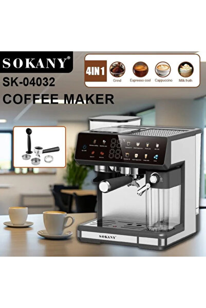 SOKANY ماكينة قهوة إسبريسو 4 في 1 طراز SK-04032 ☕   - فضي وأسود 🖤 ✨   سعة 2....