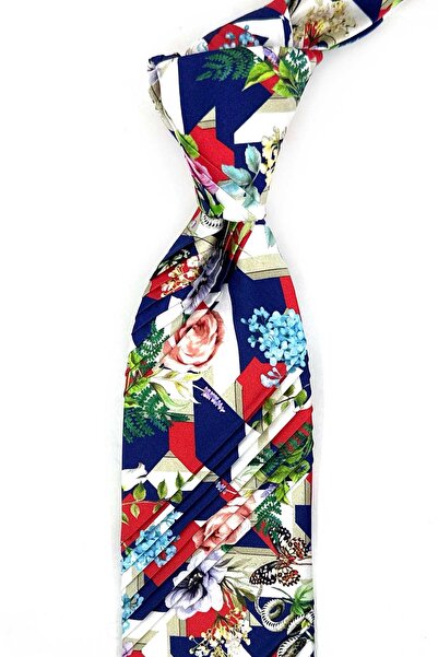 Kravatkolik Multi Color Floral Pattern Pleated Italian Silk Tie Est209