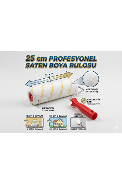 EMİRHANNALBUR Profesyonel Saten Boya Rulosu 25 cm - İç Ve Dış Cephe Duvar Boy...