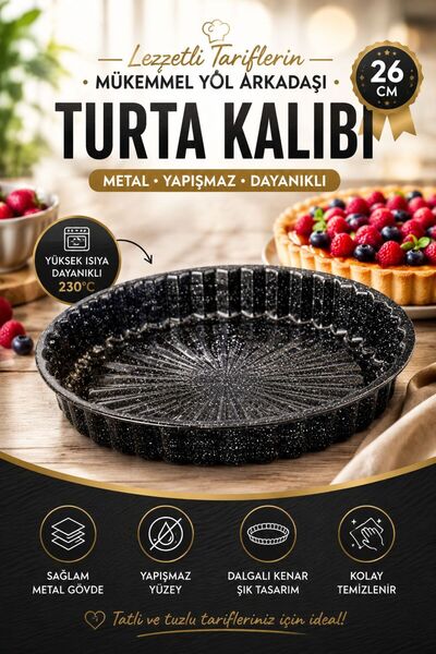 Funny Life 26 cm Non-Stick Metal Pie Mold Tart Cake Pizza Mold Wavy Edge Baki...