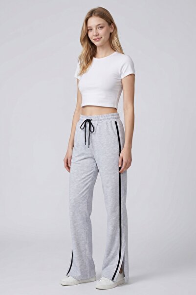 bacc Grimelanj Wide Leg Sweatpants with Side Stripes and Slit Detail