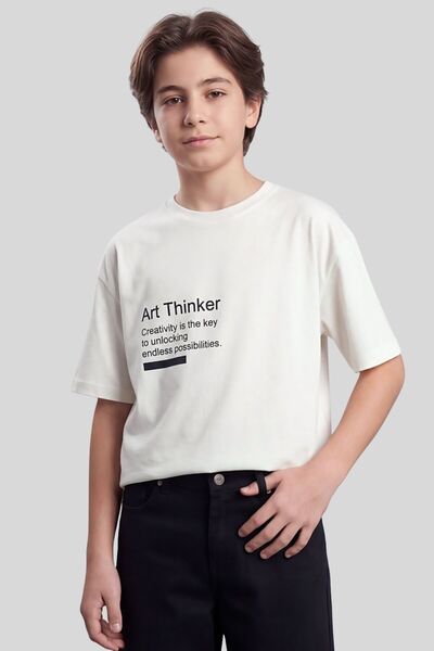 ww waka waka kids store Boy's Art Thinker Printed Oversize T-Shirt
