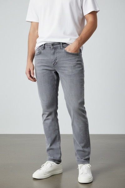 oraystore Men's Regular Fit Lycra Jean Trousers Gray Color Straight Leg Comfo...