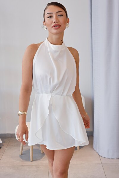 Elzem Boutique Beyaz Sırt Dekolteli Mini Elbise