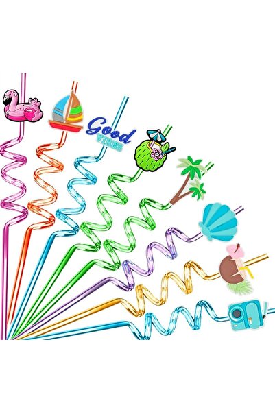 BPA Silk Route - 8 Pcs Reusable Drinking Straws Hawaiian Party, Summer Pool L...