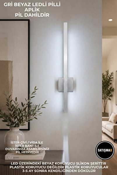 SatışMax Modern Kablosuz Tak Çalıştır Ledli Pilli Aplik Banyo Tablo Ayna Aydı...