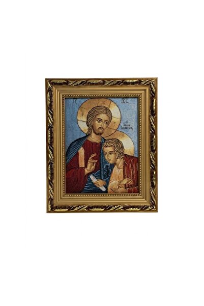 VERSET Textile Icon (Tapestry) Orthodox Jesus Christ Pantocrator, Gold Baroqu...