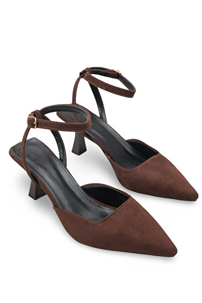 Bak Store Brown Suede Women's Heeled Shoes with Pointed Toe