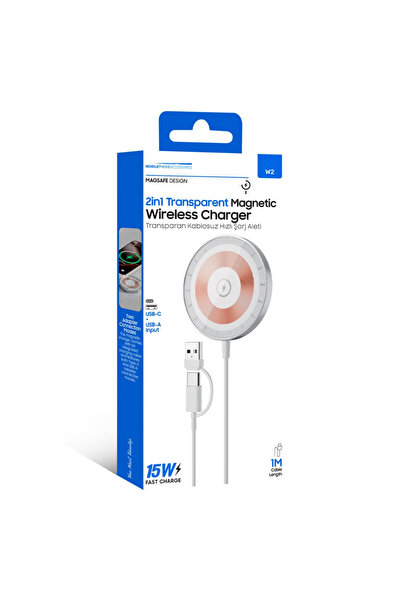 HİBOTEKNO 2in1 Şeffaf MagSafe Kablosuz Şarj Cihazı – USB-A ve Type-C Çift Gir...