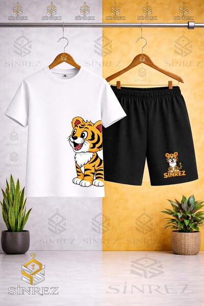 SİNREZ Crew Neck Kids' T-Shirt with Tiger Yanda Print - Shorts Set