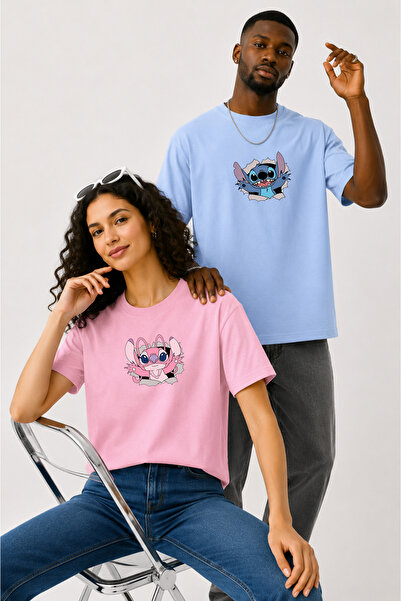 LORVEX Couple Combination Men's - Women's Oversize T-Shirt 100% Cotton Printe...