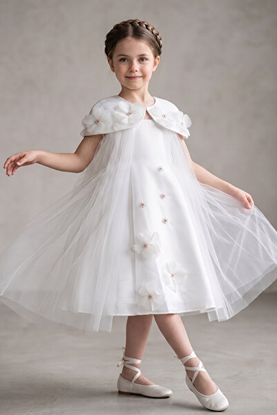 Elenora Elegant party and celebration dress, white, with bolero