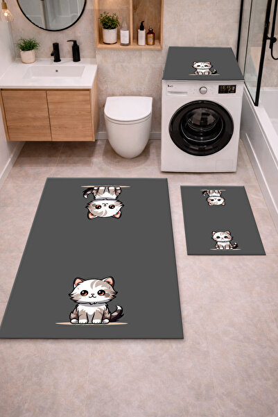 Getcarpet Non-Slip Base Digital Printed 3-Piece Bathroom Mat Set – Washing Ma...