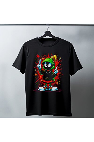 Generic Brand تي شيرت أسود مطبوع عليه Marvin the Martian Graffiti للجنسين - ق...