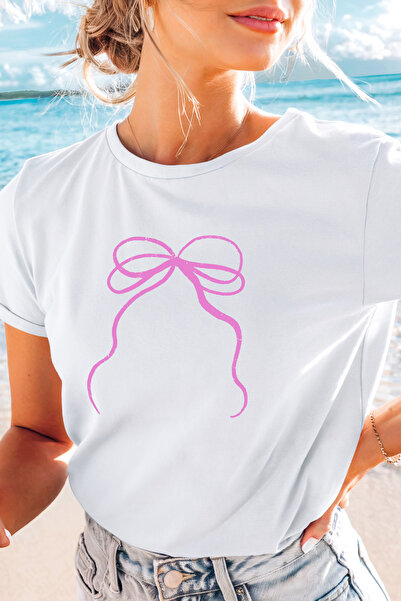 Auryne Jewelry Women's Ribbon Printed T-Shirt 100% Organic Cotton Crew Neck C...