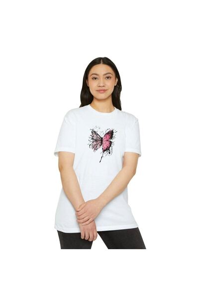 Generic Brand Femei guler rotund fluture cu imprimeu Mânecă scurtă tricou - Alb