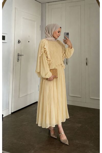 Sara Deluxe Luxury Piled Ruffle Detail Chiffon Skirt and Bluse Set