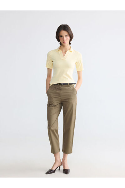 LC Waikiki Khaki Belted Gabardine Women's Trousers