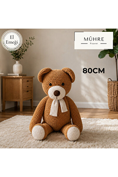 mühre 80cm Büyük Boy Sevimli Ayıcık El Emeği Örgü Peluş Oyuncak Kadife İp Ami...