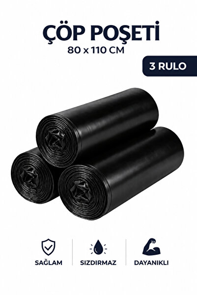 MSE HOLD Çöp Poşeti 80x110 Jumbo Boy 3 Rulo 30 Adet Kalın Siyah Çöp Torbası