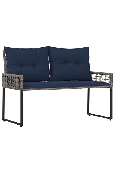 vidaxl Bancă de exterior cu pernă Gri și Bleumarin 118 x 55 x 82 cm