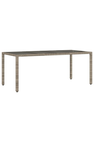 vidaxl Garden table with grey glass top, 190x90x75 cm, polyrattan