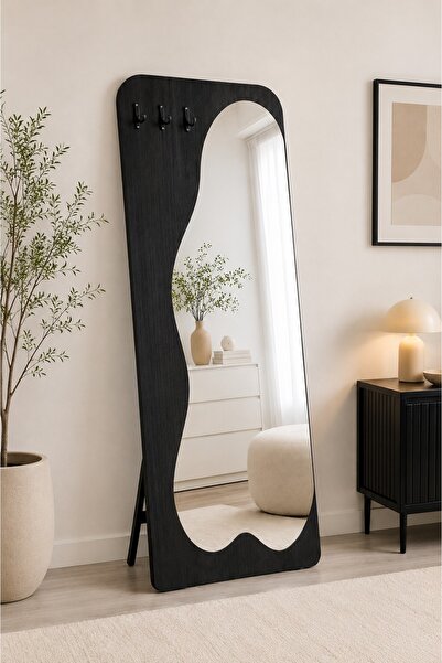 N.zone Modern Floor Mirror with Clothes Hanger – Elegant Design in Black |   ...