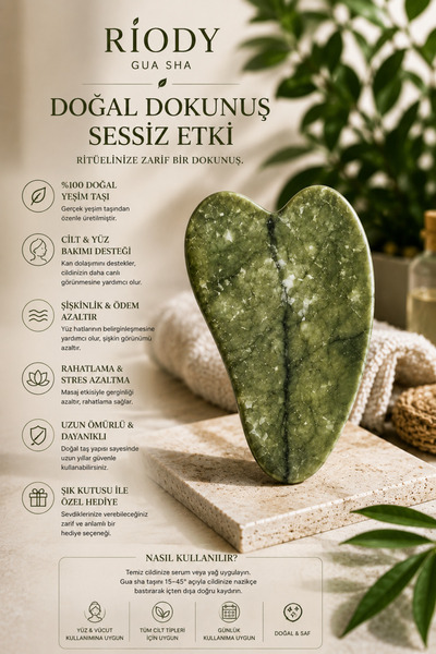 RiODY Doğal Jade Gua Sha Yüz Masaj Taşı – Şişkinlik Karşıtı Cilt Bakım ve Yüz...