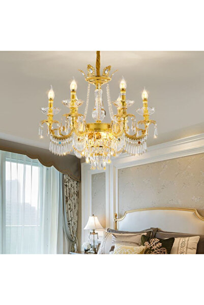 Alessandro DESIGN Candelabru Cristal 9xE14, D68cm, Auriu Lucios, Inaltime Reg...