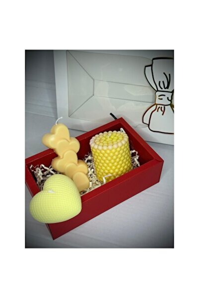 Candle GIFT SET -3 decorative scented candles, soy wax, 300 g, Yellow