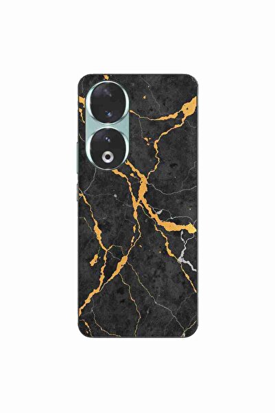 OEM Husa compatibila cu Honor 90 5G Silicon Gel Tpu Model Noir Gold Marble