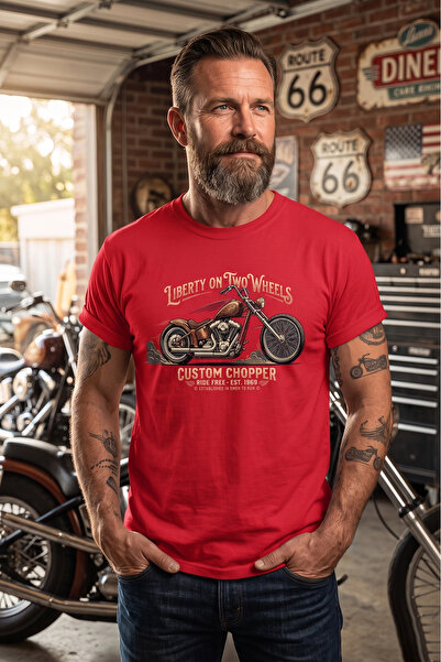 WİDİ Tricou unisex din bumbac imprimat cu ilustrație retro cu motociclete
