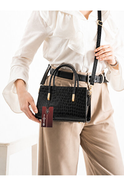 Sellini Gold Detailed Fixed Strap Petra Women's Crossbody Bag Patent Leather ...