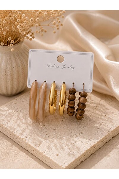QPE Brown Hoop Earring Set