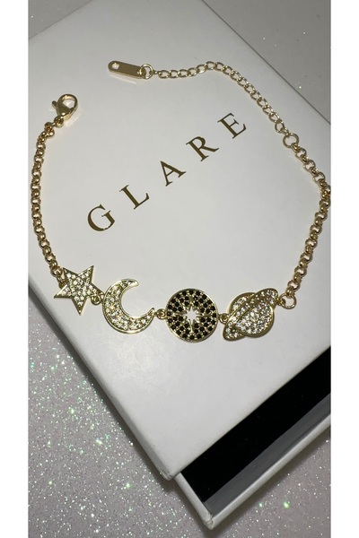 GLARE JEWELRY CO Space Saturn Moon Star Detailed Pinterest Stainless Steel Br...