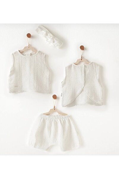 andywawa Li̇mi̇ Baby Girl & Child Soft Muslin Blouse Shorts with Headband 3-P...