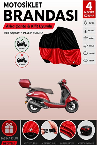 Cemku Double Black Top - Red Bottom, Rear Bag Compatible Yuki Enzo 50 Motorcy...