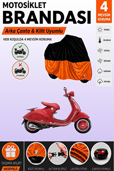 Cemku Double Black Top - Orange Bottom, Rear Bag Compatible Vespa 946 Motorcy...