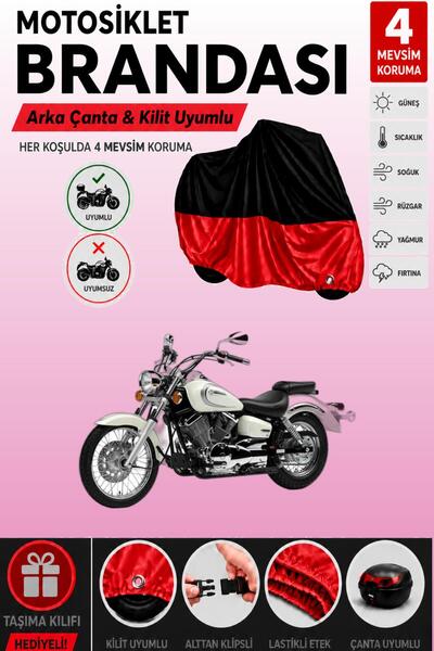 Cemku Double Black Top - Red Bottom, Rear Bag Compatible Yamaha Xvs 250 Drag ...