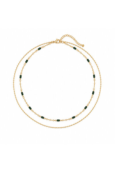 Vi store Steel Baguette Green Stone Necklace