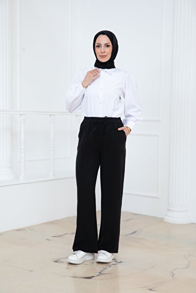 PAVENTİ Elastic Waist Pocketed Tencel Trousers Black
