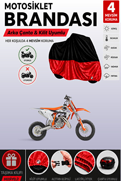 Cemku Double Black Top - Red Bottom, Rear Bag Compatible Ktm 50 Sx Motorcycle...
