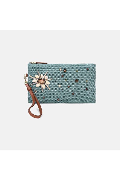 Desa Women's Green Straw Clutch with Seashell Accessories