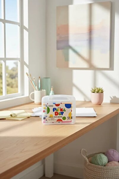 Miniso Polka Dot Serisi Direkt Akışlı Akrilik Boya Kalem Seti – 12 Canlı Renk...