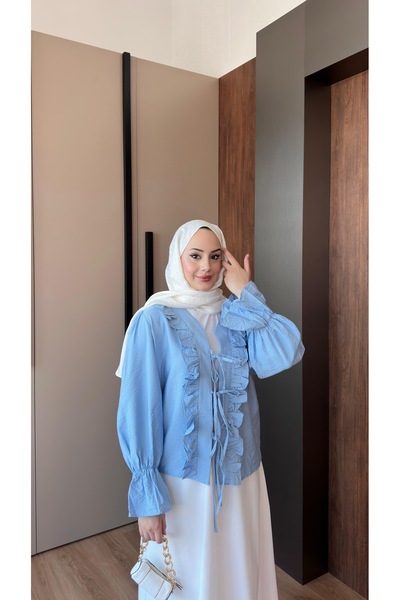 nurvina modest wear Standard Size (38/42 Compatible) Tie-Up Kimono Blue