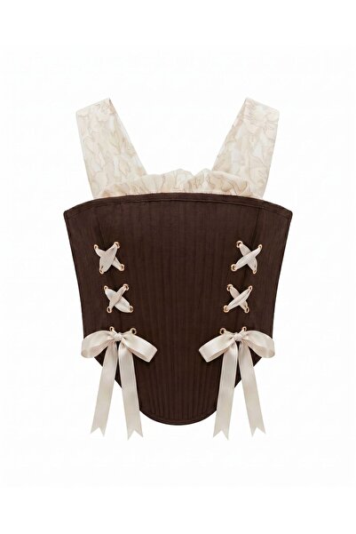 LUUNA STORE Brown Tulle Detailed Design Corset
