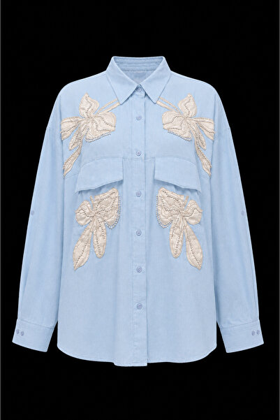 studio fashion 1988 Blue Beaded Embroidery Detailed Oversize Cotton Viscose S...